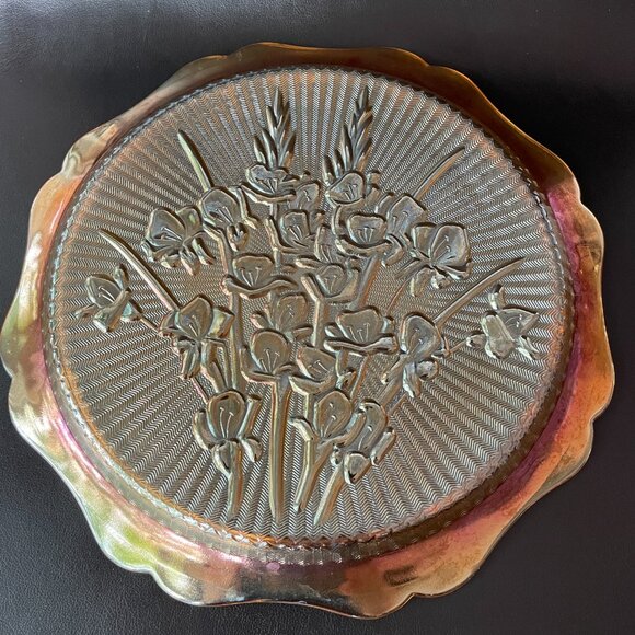 Vintage 50s Jeanette Iridescent Marigold Iris Herringbone Plate/Platter - Picture 3 of 5